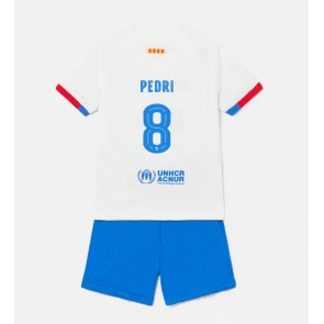 Lacne Dětský Futbalové dres Barcelona Pedri Gonzalez #8 2023-24 Krátky Rukáv - Preč (+ trenírky)